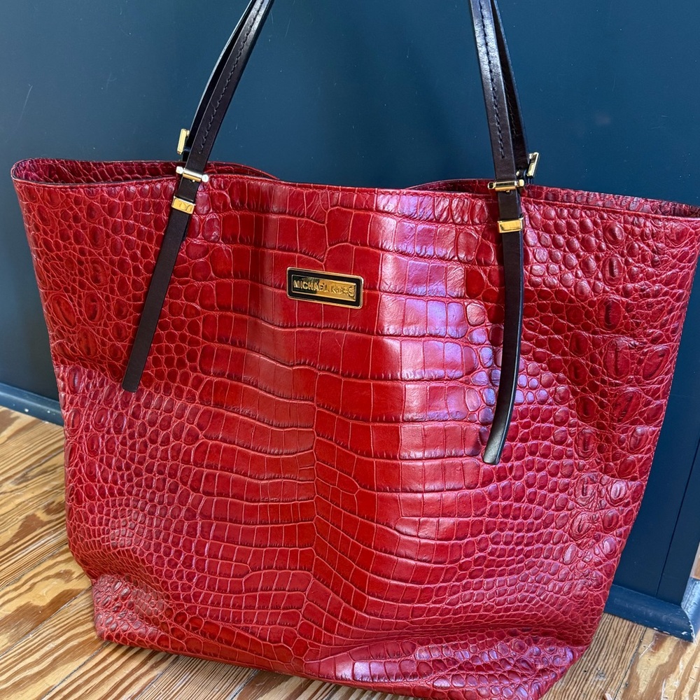Michael Kors Runway Collection Gia Slouchy Red Crocodile-Patterned Tote